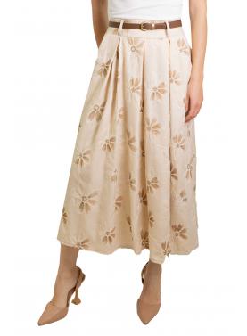 Gonna lunga con ricami floreali e cintura "Mia"